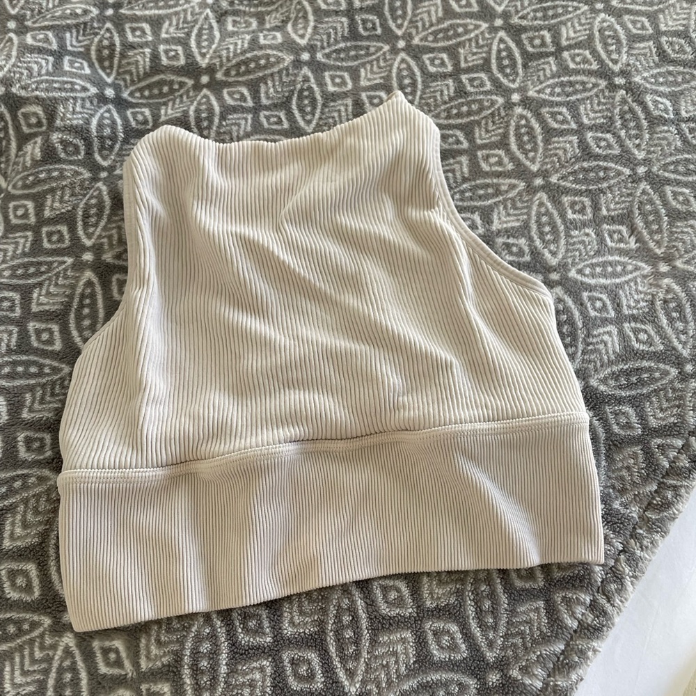 Beige Betsy Johnson high neck sports bra (ribbed)